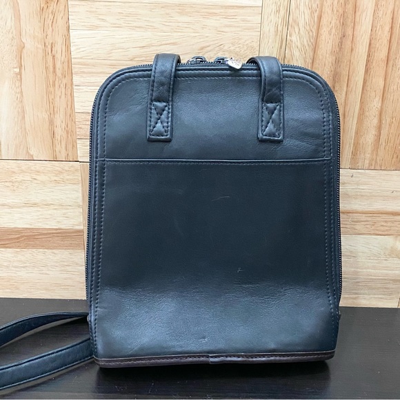 Vintage BRIGHTON Black Croc Leather Trims Two-Flap Front Pockets Shoulder Bag - Picture 7 of 16